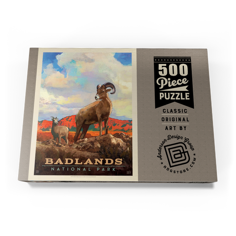 Badlands National Park: Bighorn Sheep, Vintage Poster 500 Puzzle Schachtel Ansicht3