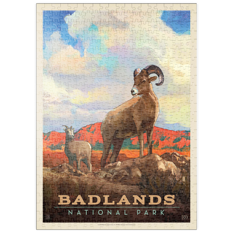 puzzleplate Badlands National Park: Bighorn Sheep, Vintage Poster 500 Puzzle
