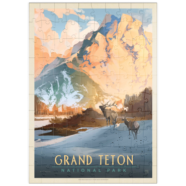 puzzleplate Grand Teton National Park: Winter Hush, Vintage Poster 100 Puzzle
