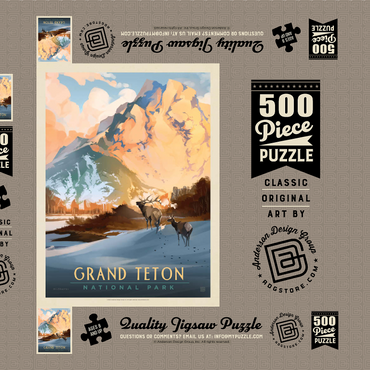 Grand Teton National Park: Winter Hush, Vintage Poster 500 Puzzle Schachtel 3D Modell