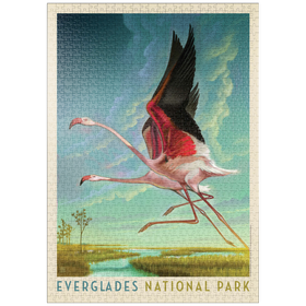 Darstellung des Puzzle-Motivs Everglades National Park: Flight Of The Flamingos, Vintage Poster – Puzzleteile: 1000