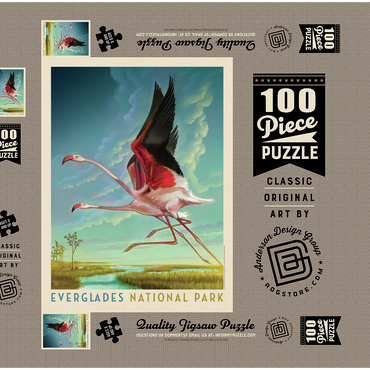 Everglades National Park: Flight Of The Flamingos, Vintage Poster 100 Puzzle Schachtel 3D Modell