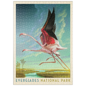 Darstellung des Puzzle-Motivs Everglades National Park: Flight Of The Flamingos, Vintage Poster – Puzzleteile: 500