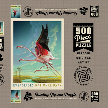 Everglades National Park: Flight Of The Flamingos, Vintage Poster 500 Puzzle Schachtel 3D Modell