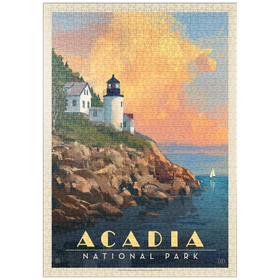 Darstellung des Puzzle Motivs Acadia National Park: Lighthouse, Vintage Poster - Puzzleteile: 1000