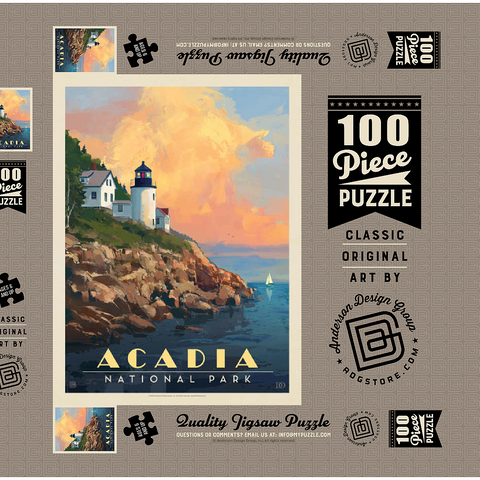 Acadia National Park: Lighthouse, Vintage Poster 100 Puzzle Schachtel 3D Modell