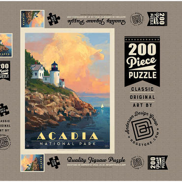 Acadia National Park: Lighthouse, Vintage Poster 200 Puzzle Schachtel 3D Modell