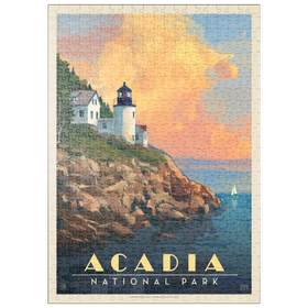 Darstellung des Puzzle-Motivs Acadia National Park: Lighthouse, Vintage Poster – Puzzleteile: 500