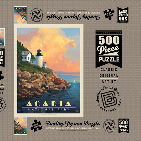 Acadia National Park: Lighthouse, Vintage Poster 500 Puzzle Schachtel 3D Modell