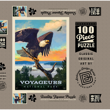 Voyageurs National Park: Bald Eagle, Vintage Poster 100 Puzzle Schachtel 3D Modell