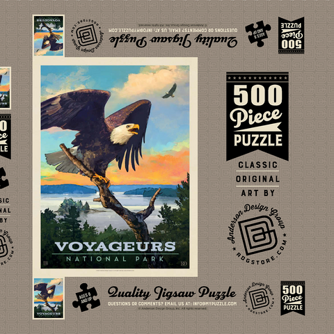 Voyageurs National Park: Bald Eagle, Vintage Poster 500 Puzzle Schachtel 3D Modell
