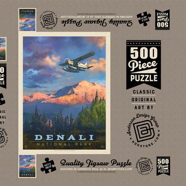 Denali National Park: Back Country, Vintage Poster 500 Puzzle Schachtel 3D Modell