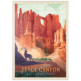 Darstellung des Puzzle Motivs Bryce Canyon National Park: Mule Deer, Vintage Poster - Puzzleteile: 500