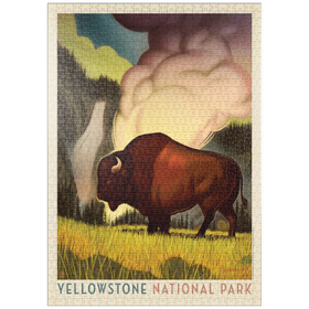 Darstellung des Puzzle-Motivs Yellowstone National Park: Art Deco Bison, Vintage Poster – Puzzleteile: 1000
