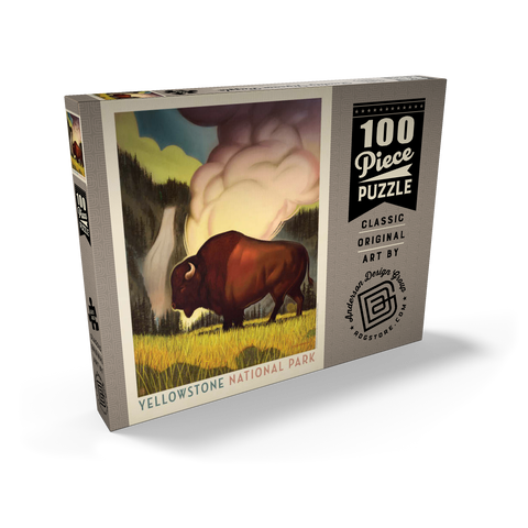 Yellowstone National Park: Art Deco Bison, Vintage Poster 100 Puzzle Schachtel Ansicht2