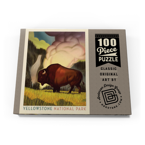 Yellowstone National Park: Art Deco Bison, Vintage Poster 100 Puzzle Schachtel Ansicht3