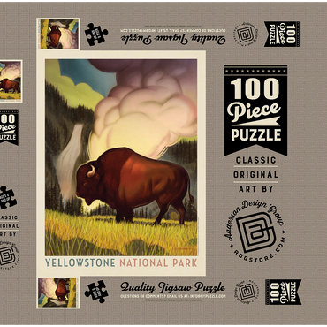 Yellowstone National Park: Art Deco Bison, Vintage Poster 100 Puzzle Schachtel 3D Modell
