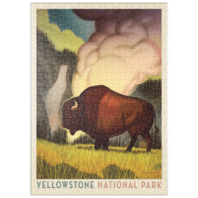 Darstellung des Puzzle-Motivs Yellowstone National Park: Art Deco Bison, Vintage Poster – Puzzleteile: 500