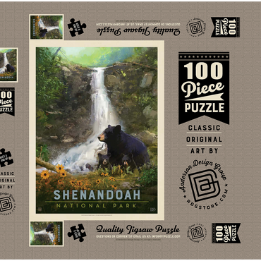 Shenandoah National Park: Bear Family, Vintage Poster 100 Puzzle Schachtel 3D Modell