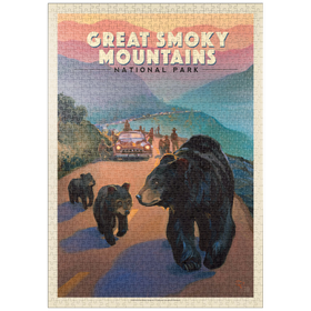 Darstellung des Puzzle Motivs Great Smoky Mountains National Park: Bear Jam, Vintage Poster - Puzzleteile: 1000