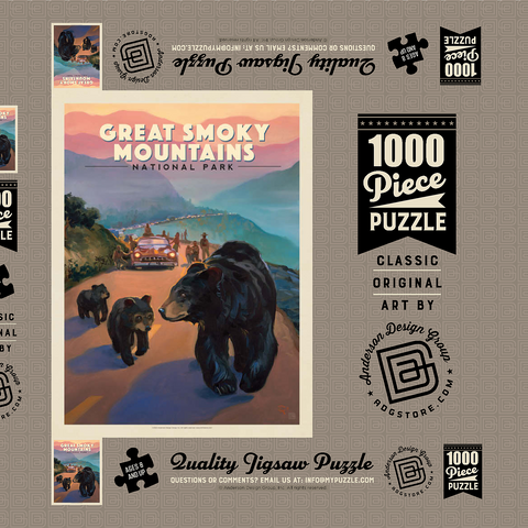 Great Smoky Mountains National Park: Bear Jam, Vintage Poster 1000 Puzzle Schachtel 3D Modell