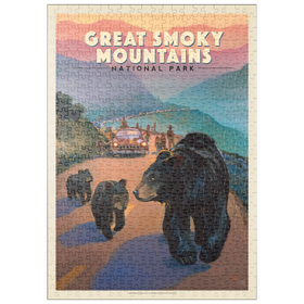 Darstellung des Puzzle Motivs Great Smoky Mountains National Park: Bear Jam, Vintage Poster - Puzzleteile: 500