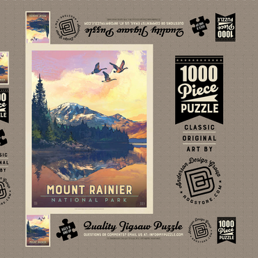 Mount Rainier National Park: Daybreak, Vintage Poster 1000 Puzzle Schachtel 3D Modell