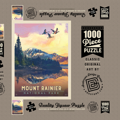 Mount Rainier National Park: Daybreak, Vintage Poster 1000 Puzzle Schachtel 3D Modell