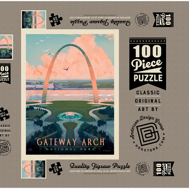 Gateway Arch National Park: Bird's-eye View, Vintage Poster 100 Puzzle Schachtel 3D Modell