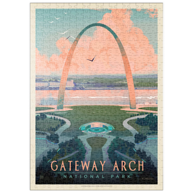 Darstellung des Puzzle Motivs Gateway Arch National Park: Bird's-eye View, Vintage Poster - Puzzleteile: 500