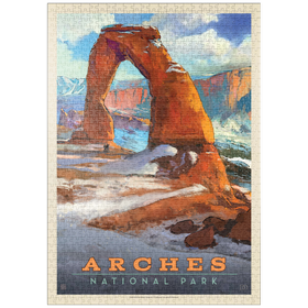 Darstellung des Puzzle-Motivs Arches National Park: Snowy Delicate Arch, Vintage Poster – Puzzleteile: 1000