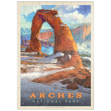 puzzleplate Arches National Park: Snowy Delicate Arch, Vintage Poster 100 Puzzle
