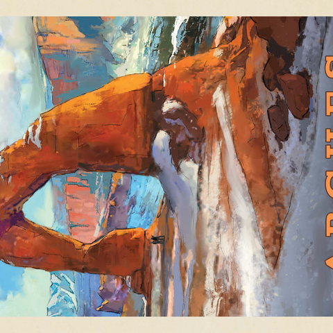 Arches National Park: Snowy Delicate Arch, Vintage Poster 100 Puzzle 3D Modell