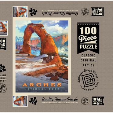 Arches National Park: Snowy Delicate Arch, Vintage Poster 100 Puzzle Schachtel 3D Modell