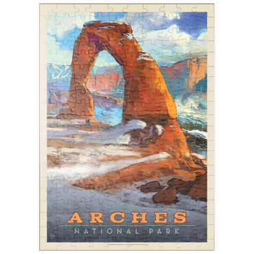 puzzleplate Arches National Park: Snowy Delicate Arch, Vintage Poster 200 Puzzle
