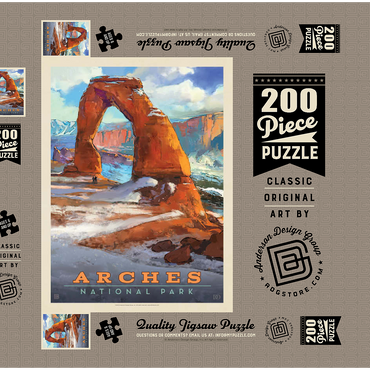 Arches National Park: Snowy Delicate Arch, Vintage Poster 200 Puzzle Schachtel 3D Modell