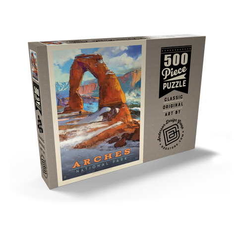 Arches National Park: Snowy Delicate Arch, Vintage Poster 500 Puzzle Schachtel Ansicht2