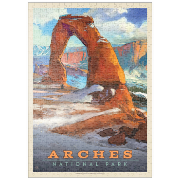 puzzleplate Arches National Park: Snowy Delicate Arch, Vintage Poster 500 Puzzle