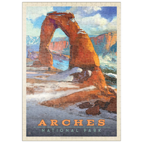 Darstellung des Puzzle Motivs Arches National Park: Snowy Delicate Arch, Vintage Poster - Puzzleteile: 500