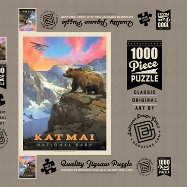 Katmai National Park: Mountain View, Vintage Poster 1000 Puzzle Schachtel 3D Modell