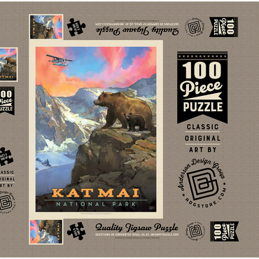 Katmai National Park: Mountain View, Vintage Poster 100 Puzzle Schachtel 3D Modell