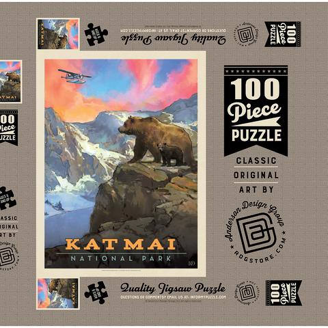 Katmai National Park: Mountain View, Vintage Poster 100 Puzzle Schachtel 3D Modell