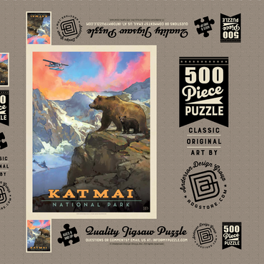 Katmai National Park: Mountain View, Vintage Poster 500 Puzzle Schachtel 3D Modell