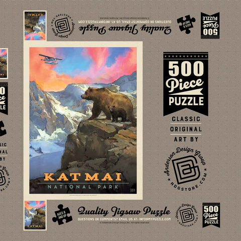 Katmai National Park: Mountain View, Vintage Poster 500 Puzzle Schachtel 3D Modell