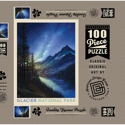 Glacier National Park: Starlight, Vintage Poster 100 Puzzle Schachtel 3D Modell