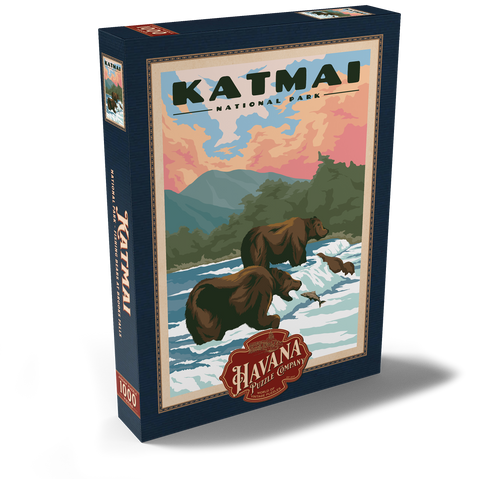 Katmai National Park - Fishing Bears At Brooks Falls, Vintage Travel Poster 1000 Puzzle Schachtel Ansicht2