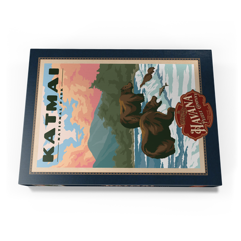Katmai National Park - Fishing Bears At Brooks Falls, Vintage Travel Poster 1000 Puzzle Schachtel Ansicht3