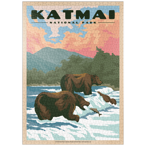 puzzleplate Katmai National Park - Fishing Bears At Brooks Falls, Vintage Travel Poster 1000 Puzzle