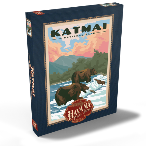 Katmai National Park - Fishing Bears At Brooks Falls, Vintage Travel Poster 100 Puzzle Schachtel Ansicht2