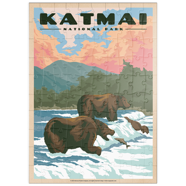 puzzleplate Katmai National Park - Fishing Bears At Brooks Falls, Vintage Travel Poster 100 Puzzle